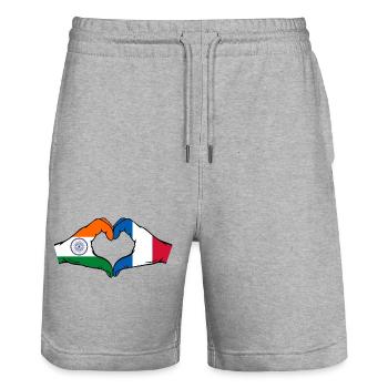 Inde France Drapeau Mains Coeur Forme - Short de jogging bio TRAINER Stanley/Stella unisexe - gris chiné - Devant - Nik (191cm) & Marisol (170cm)