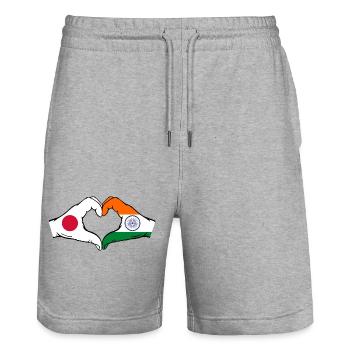 Japon Inde Drapeau Mains Coeur Forme - Short de jogging bio TRAINER Stanley/Stella unisexe - gris chiné - Devant - Nik (191cm) & Marisol (170cm)