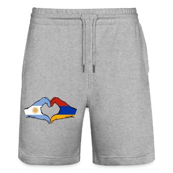 Argentine Arménie Drapeau Mains Coeur Forme - Short de jogging bio TRAINER Stanley/Stella unisexe - gris chiné - Devant - Nik (191cm) & Marisol (170cm)