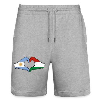 Argentinien Ungarn Flagge Hände Herzform - Stanley/Stella Unisex Bio Joggingshorts Trainer  - Grau meliert - Vorne - Nik (191cm) & Marisol (170cm)