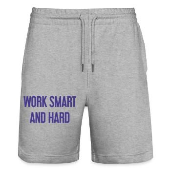 Work Smart and Hard – Success motto for doers - Stanley/Stella Trainer Unisex Organic Jogging Shorts - heather grey - Front - Nik (191cm) & Marisol (170cm)