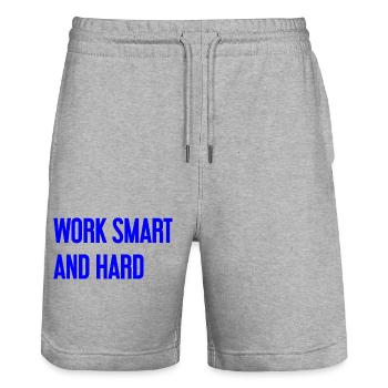 Work Smart and Hard – Success motto for doers - Stanley/Stella Trainer Unisex Organic Jogging Shorts - heather grey - Front - Nik (191cm) & Marisol (170cm)