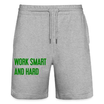 Work Smart and Hard – Success motto for doers - Stanley/Stella Trainer Unisex Organic Jogging Shorts - heather grey - Front - Nik (191cm) & Marisol (170cm)
