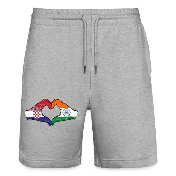 Croatia India flag hands heart shape used - Stanley/Stella Trainer Unisex Organic Jogging Shorts - heather grey - Front - Nik (191cm) & Marisol (170cm)