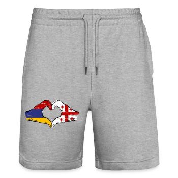 Armenia Georgia flag hands heart shape used - Stanley/Stella Trainer Unisex Organic Jogging Shorts - heather grey - Front - Nik (191cm) & Marisol (170cm)