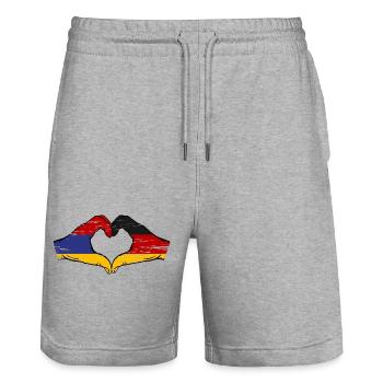 Armenia Germany Flag Hands Heart Shape Used - Stanley/Stella Trainer Unisex Organic Jogging Shorts - heather grey - Front - Nik (191cm) & Marisol (170cm)