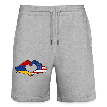 Armenia USA Flag Hands Heart Shape - Stanley/Stella Trainer Unisex Organic Jogging Shorts - heather grey - Front - Nik (191cm) & Marisol (170cm)