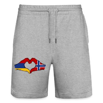 Armenien Norwegen Flagge Hände Herzform - Stanley/Stella Unisex Bio Joggingshorts Trainer  - Grau meliert - Vorne - Nik (191cm) & Marisol (170cm)