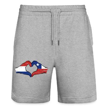 Hollande Chili drapeau mains forme de coeur utilisé - Short de jogging bio TRAINER Stanley/Stella unisexe - gris chiné - Devant - Nik (191cm) & Marisol (170cm)