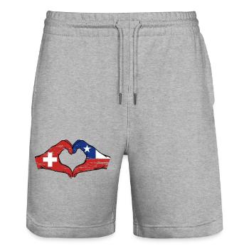 Suisse Chili Drapeau Mains Coeur Forme Utilisé - Short de jogging bio TRAINER Stanley/Stella unisexe - gris chiné - Devant - Nik (191cm) & Marisol (170cm)