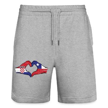 Croatia Chile flag hands heart shape used - Stanley/Stella Trainer Unisex Organic Jogging Shorts - heather grey - Front - Nik (191cm) & Marisol (170cm)