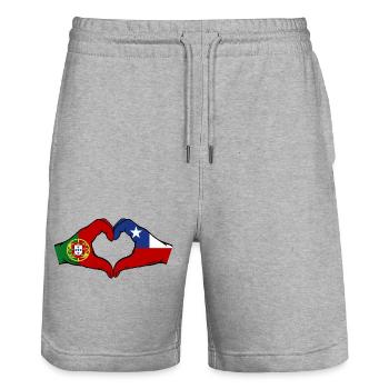 Portugal Chili Drapeau Mains Coeur Forme - Short de jogging bio TRAINER Stanley/Stella unisexe - gris chiné - Devant - Nik (191cm) & Marisol (170cm)