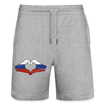 Drapeau de la Russie Mains Coeur Forme Utilisé - Short de jogging bio TRAINER Stanley/Stella unisexe - gris chiné - Devant - Nik (191cm) & Marisol (170cm)