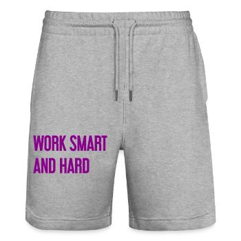 Work Smart and Hard – Success motto for doers - Stanley/Stella Trainer Unisex Organic Jogging Shorts - heather grey - Front - Nik (191cm) & Marisol (170cm)