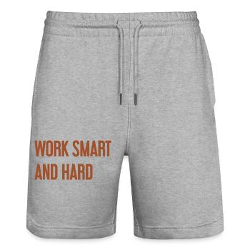 Work Smart and Hard – Success motto for doers - Stanley/Stella Trainer Unisex Organic Jogging Shorts - heather grey - Front - Nik (191cm) & Marisol (170cm)