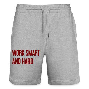 Work Smart and Hard – Success motto for doers - Stanley/Stella Trainer Unisex Organic Jogging Shorts - heather grey - Front - Nik (191cm) & Marisol (170cm)