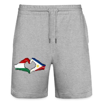 Hungary Philippines Flag Hands Heart Shape Used - Stanley/Stella Trainer Unisex Organic Jogging Shorts - heather grey - Front - Nik (191cm) & Marisol (170cm)