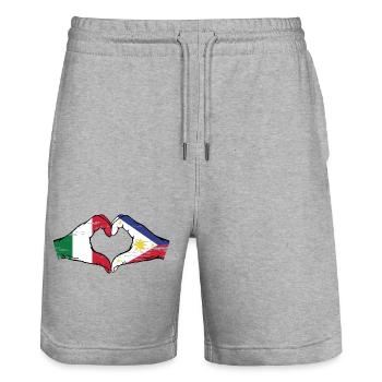 Italie Philippines Drapeau Mains Coeur Forme Utilisé - Short de jogging bio TRAINER Stanley/Stella unisexe - gris chiné - Devant - Nik (191cm) & Marisol (170cm)