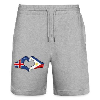 Iceland Philippines flag hands heart shape used - Stanley/Stella Trainer Unisex Organic Jogging Shorts - heather grey - Front - Nik (191cm) & Marisol (170cm)