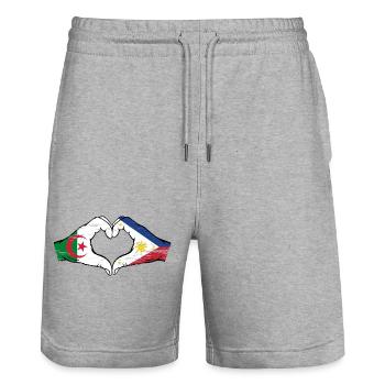 Algeria Philippines Flag Hands Heart Shape Used - Stanley/Stella Trainer Unisex Organic Jogging Shorts - heather grey - Front - Nik (191cm) & Marisol (170cm)