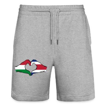 Hungary Costa Rica Flag Hands Heart Shape - Stanley/Stella Trainer Unisex Organic Jogging Shorts - heather grey - Front - Nik (191cm) & Marisol (170cm)