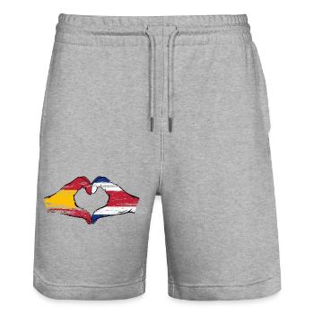 Espagne Costa Rica drapeau mains forme de coeur utilisé - Short de jogging bio TRAINER Stanley/Stella unisexe - gris chiné - Devant - Nik (191cm) & Marisol (170cm)