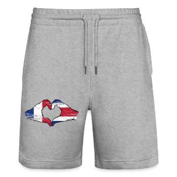 France Costa Rica drapeau mains forme coeur utilisé - Short de jogging bio TRAINER Stanley/Stella unisexe - gris chiné - Devant - Nik (191cm) & Marisol (170cm)