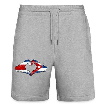 Costa Rica Cuba Flag Hands Heart Shape Used - Stanley/Stella Trainer Unisex Organic Jogging Shorts - heather grey - Front - Nik (191cm) & Marisol (170cm)