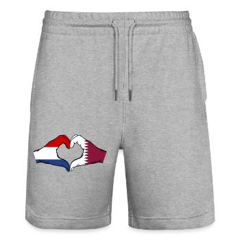 Hollande Qatar Drapeau Mains Forme Coeur - Short de jogging bio TRAINER Stanley/Stella unisexe - gris chiné - Devant - Nik (191cm) & Marisol (170cm)