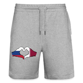 Russia Qatar Flag Hands Heart Shape - Stanley/Stella Trainer Unisex Organic Jogging Shorts - heather grey - Front - Nik (191cm) & Marisol (170cm)