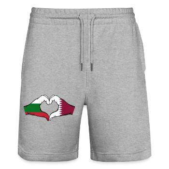 Bulgarien Katar Flagge Hände Herzform - Stanley/Stella Unisex Bio Joggingshorts Trainer  - Grau meliert - Vorne - Nik (191cm) & Marisol (170cm)