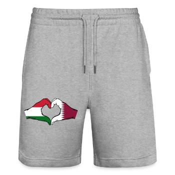 Ungarn Katar Flagge Hände Herzform - Stanley/Stella Unisex Bio Joggingshorts Trainer  - Grau meliert - Vorne - Nik (191cm) & Marisol (170cm)