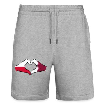 Polen Katar Flagge Hände Herzform - Stanley/Stella Unisex Bio Joggingshorts Trainer  - Grau meliert - Vorne - Nik (191cm) & Marisol (170cm)