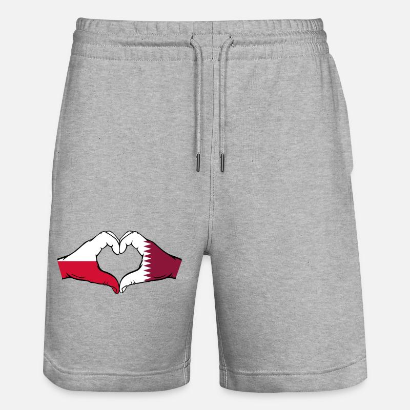 Pologne Qatar drapeau mains coeur - Short de jogging bio TRAINER Stanley/Stella unisexe - gris chiné