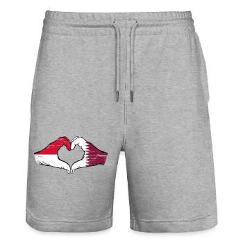 Indonesien Katar Flagge Hände Herzform used - Stanley/Stella Unisex Bio Joggingshorts Trainer  - Grau meliert - Vorne - Nik (191cm) & Marisol (170cm)
