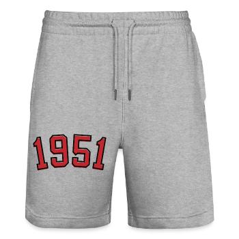 Année de naissance sport 1951 - Short de jogging bio TRAINER Stanley/Stella unisexe - gris chiné - Devant - Nik (191cm) & Marisol (170cm)