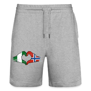 Nigeria Norvège drapeau mains forme de coeur utilisé - Short de jogging bio TRAINER Stanley/Stella unisexe - gris chiné - Devant - Nik (191cm) & Marisol (170cm)