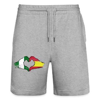 Nigeria Spain flag hands heart shape used - Stanley/Stella Trainer Unisex Organic Jogging Shorts - heather grey - Front - Nik (191cm) & Marisol (170cm)