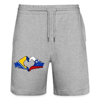 Bosnia Slovenia flag hands heart shape used - Stanley/Stella Trainer Unisex Organic Jogging Shorts - heather grey - Front - Nik (191cm) & Marisol (170cm)