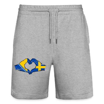 Bosnia Sweden flag hands heart shape used - Stanley/Stella Trainer Unisex Organic Jogging Shorts - heather grey - Front - Nik (191cm) & Marisol (170cm)