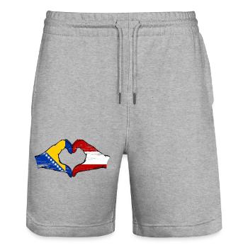 Bosnia Austria flag hands heart shape used - Stanley/Stella Trainer Unisex Organic Jogging Shorts - heather grey - Front - Nik (191cm) & Marisol (170cm)