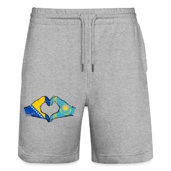 Bosnie Kazakhstan drapeau mains forme de coeur utilisé - Short de jogging bio TRAINER Stanley/Stella unisexe - gris chiné - Devant - Nik (191cm) & Marisol (170cm)