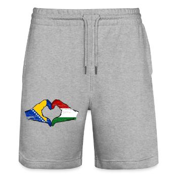 Bosnien Ungarn Flagge Hände Herzform used - Stanley/Stella Unisex Bio Joggingshorts Trainer  - Grau meliert - Vorne - Nik (191cm) & Marisol (170cm)