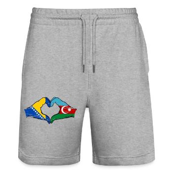 Bosnien Aserbaidschan Flagge Hände Herzform used - Stanley/Stella Unisex Bio Joggingshorts Trainer  - Grau meliert - Vorne - Nik (191cm) & Marisol (170cm)