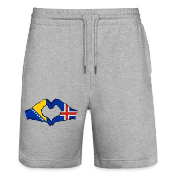 Bosnia Island Flag Hands Heart Shape - Stanley/Stella Trainer Unisex Organic Jogging Shorts - heather grey - Front - Nik (191cm) & Marisol (170cm)
