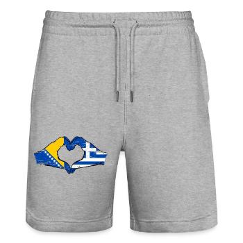 Bosnien Griechenland Flagge Hände Herzform used - Stanley/Stella Unisex Bio Joggingshorts Trainer  - Grau meliert - Vorne - Nik (191cm) & Marisol (170cm)