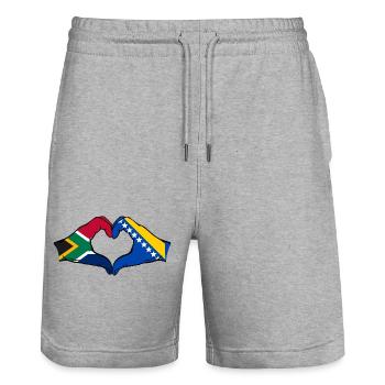 Südafrika Bosnien Flagge Hände Herzform - Stanley/Stella Unisex Bio Joggingshorts Trainer  - Grau meliert - Vorne - Nik (191cm) & Marisol (170cm)