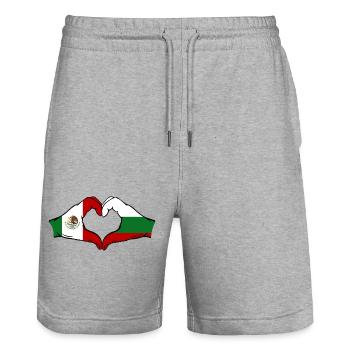 Mexiko Bulgarien Flagge Hände Herzform - Stanley/Stella Unisex Bio Joggingshorts Trainer  - Grau meliert - Vorne - Nik (191cm) & Marisol (170cm)