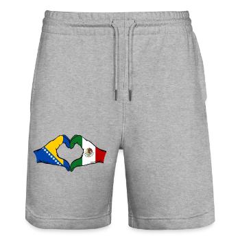 Bosnie Mexique Drapeau Mains Coeur Forme - Short de jogging bio TRAINER Stanley/Stella unisexe - gris chiné - Devant - Nik (191cm) & Marisol (170cm)