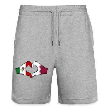 Mexiko Katar Flagge Hände Herzform - Stanley/Stella Unisex Bio Joggingshorts Trainer  - Grau meliert - Vorne - Nik (191cm) & Marisol (170cm)